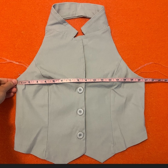 Twik Light Gray Button-Up Crop Top - Picture 10 of 12